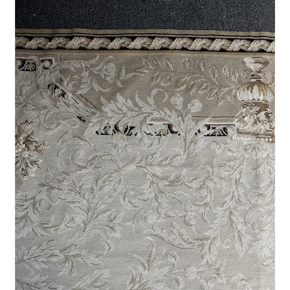 Vintage Needlepoint Tapestry Rug In The Style Of French Aubusson Nuetral 72x46”